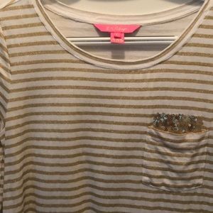 Lilly Pulitzer gold and white stripe shirt size XS